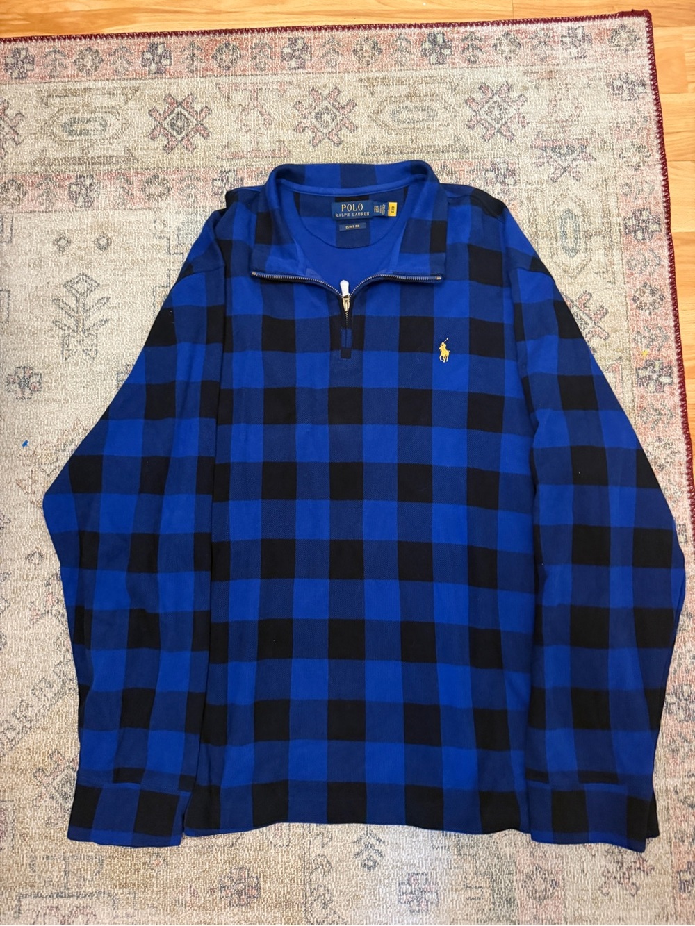 Ralph Lauren Blue & Black Buffalo Check Quarter-Zip Pullover